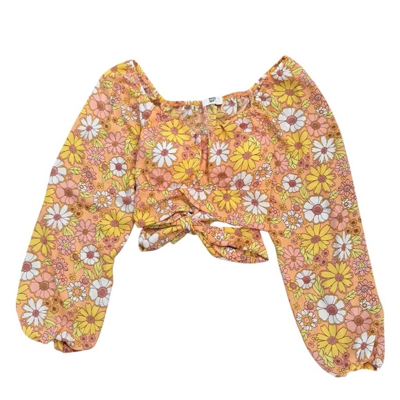 Madden NYC long sleeve orange floral crop top Padded tie back large - Picture 1 of 6